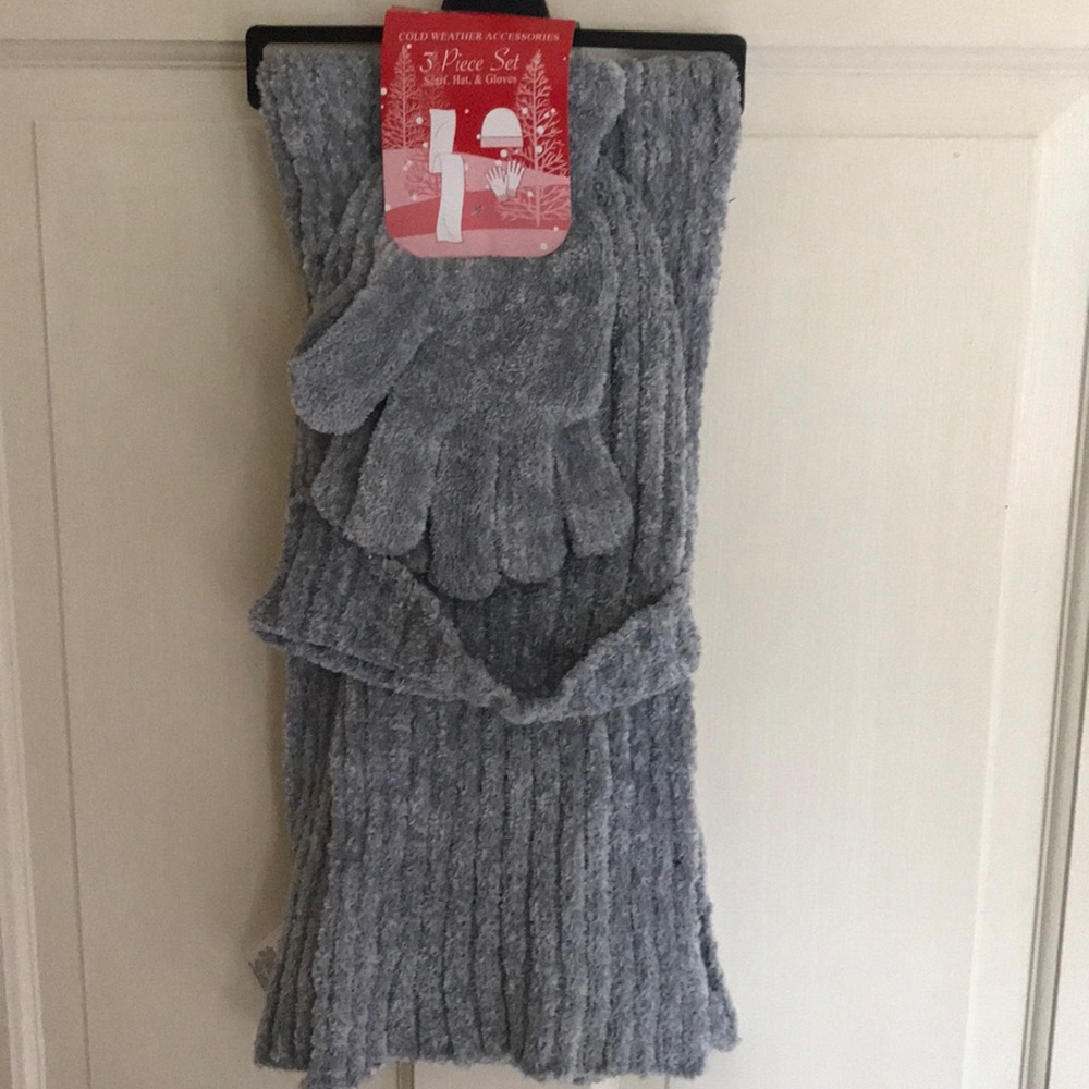 3 piece set including scarf, hat, and gloves